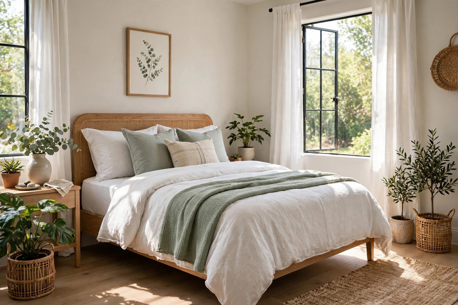Welcoming guest bedroom ready for visitors with sunlight