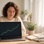Person reviewing investment growth charts on a laptop at a sunny desk