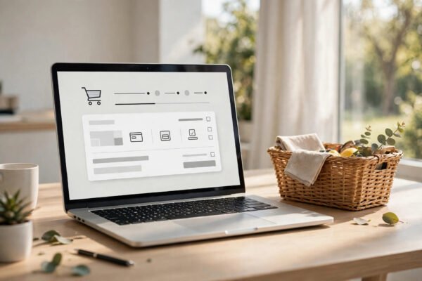 Online store checkout on a laptop for abandoned cart recovery